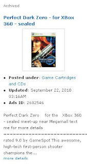 Perfect Dark Zero for the XBox 360 advertisement at Sulit.com.ph