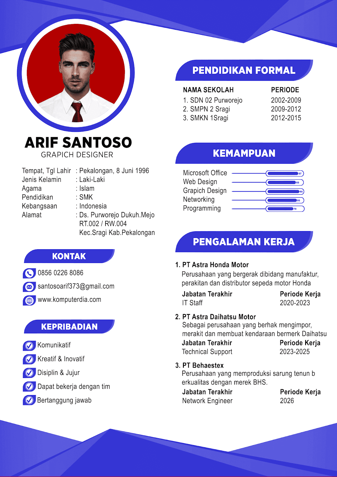 Contoh CV Lamaran Kerja Yang Baik dan Menarik - Design #9 ...