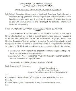 Proposals for up-gradation of Language Pandit and Physical Education Muncipal Teachers