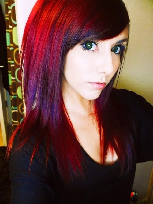 dark brown and violet red hair color