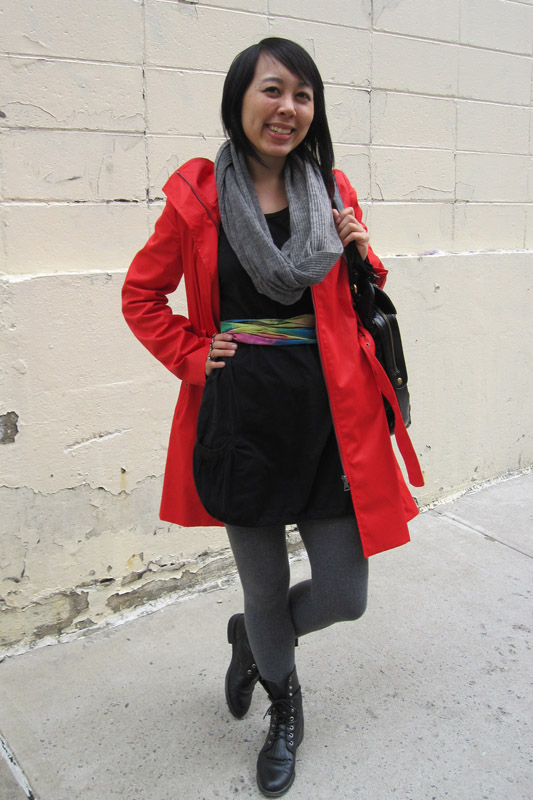 How To Wear A Scarf With A Coat. Tie-dye scarf (worn as belt) -