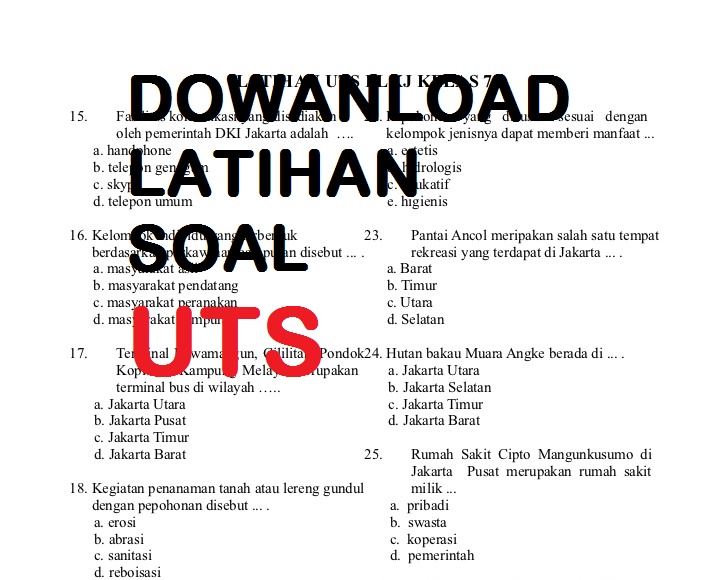 Download Soal Uts Smp Mts Kelas 8 Semester 2 Kurikulum 2013 S R W