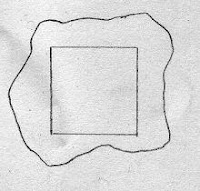 drawing of a scrap of fabric and a square of paper