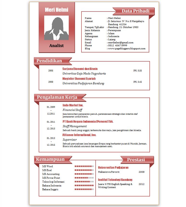 Contoh Curriculum Vitae Pdf - cv nabila