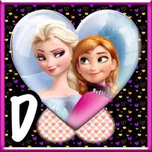 Abecedario de Ana y Elsa de Frozen en Corazón.