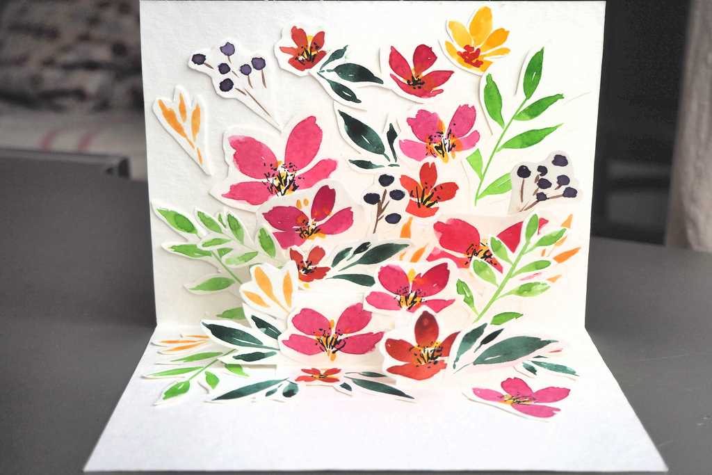 Carte fleurs aquarelle pop-up