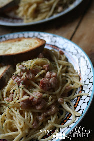 Gluten Free Garlic Bread Served with Spaghetti Carbonara