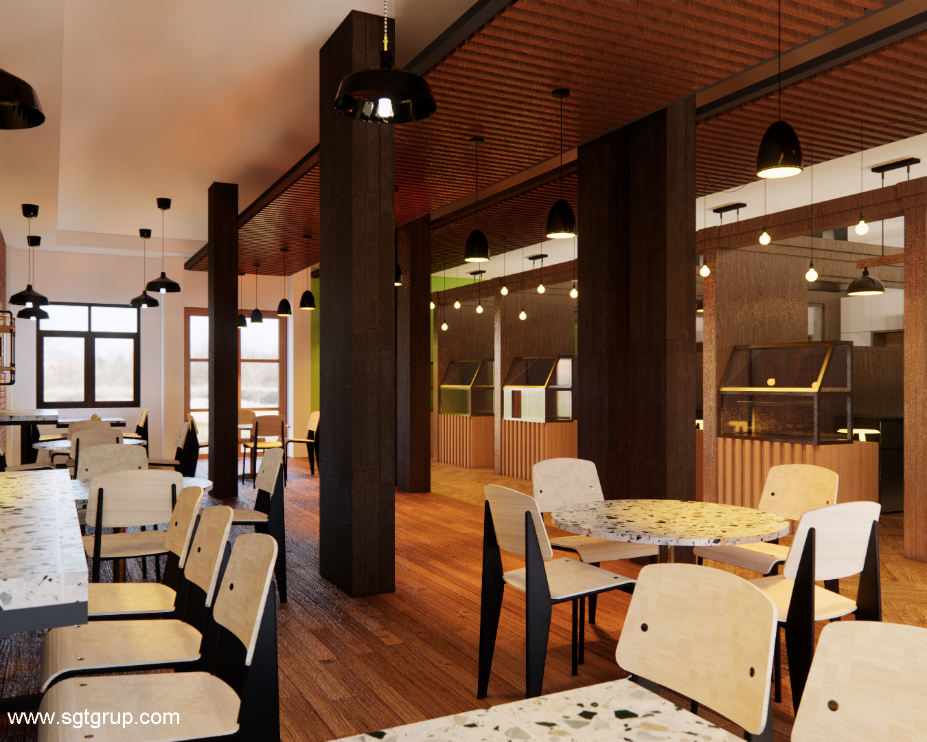 Desain Interior Cafe ada Lampu Gantung  (1)