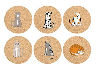 Mee'life Cork Coasters Set of 6 Strong Water Absorption,Protect Furniture,Ecofriendly Not Stick to Cups and Glasses,Bar Size Large Round 3.94 Inch, with Funny Animal Cartoons Design Fits All Occasions