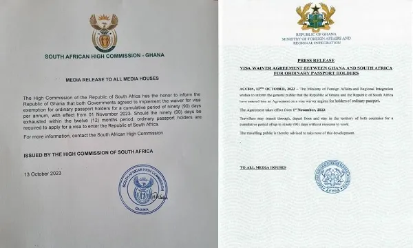 Ghana and South Africa agree on visa waiver regime for holders of ordinary passports