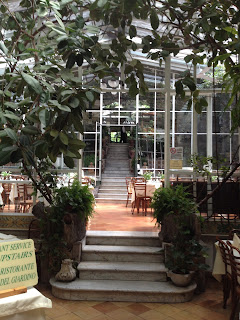 The restaurant has a botanical atmosphere throughout