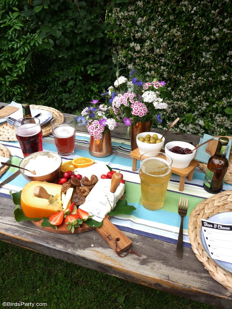 Idée Party: Dégustation de Fromage et Bière - une fête estivale parfaite pour un apéro dînatoire ou pour  célébrer la Fête des Pères! by BirdsParty.com @birdsparty #fetepapas #feteperes #biere #fromage #apero #ideeapero #aperodinatoire #feteestivale