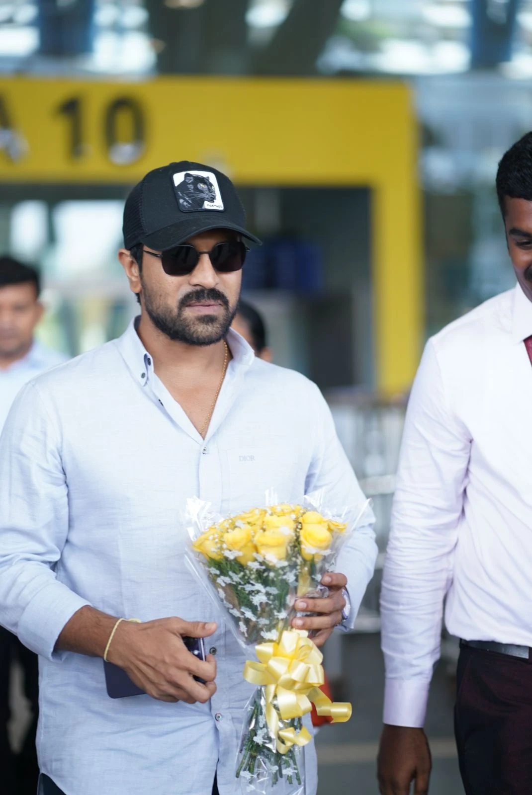 Ramcharan teja arrives at Chennai airport to receive Doctorate Degree from Vels University for his remarkable achievements in cinema