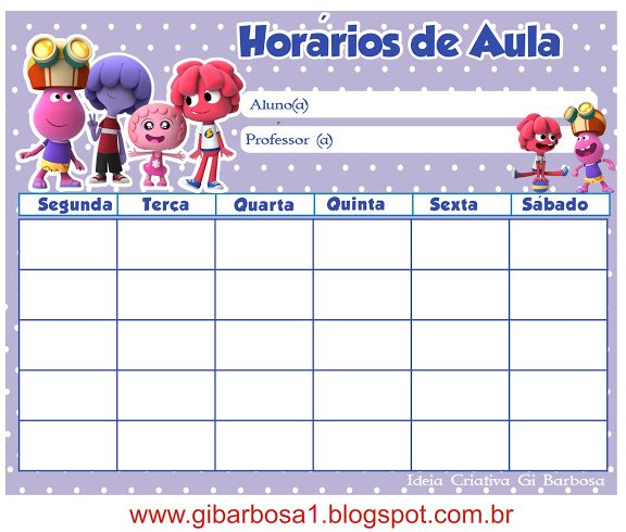 Quadros de Horário Galinha Pintadinha e Jelly Jam