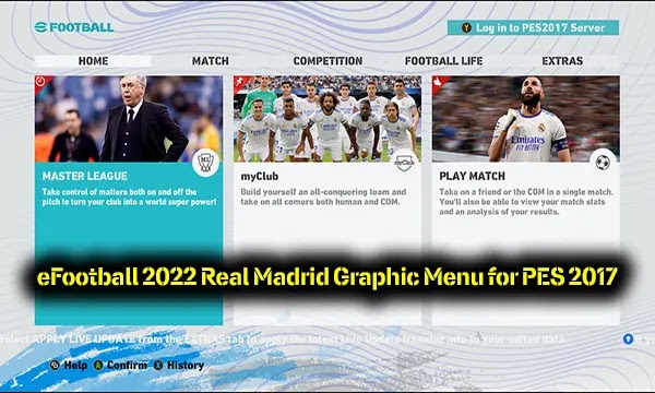 eFootball 2022 Real Madrid Graphic Menu for PES 2017