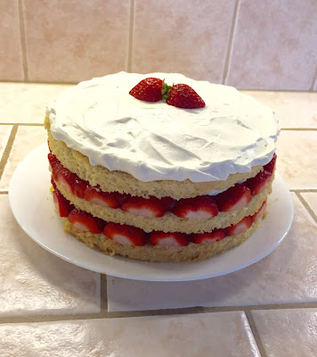 Layer cake with strawberries.