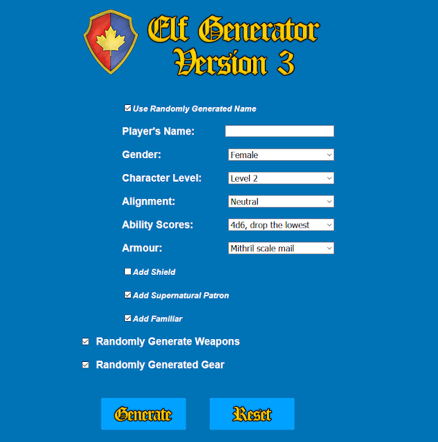 Dungeon Crawl Classics Elf Character Generator Version 3