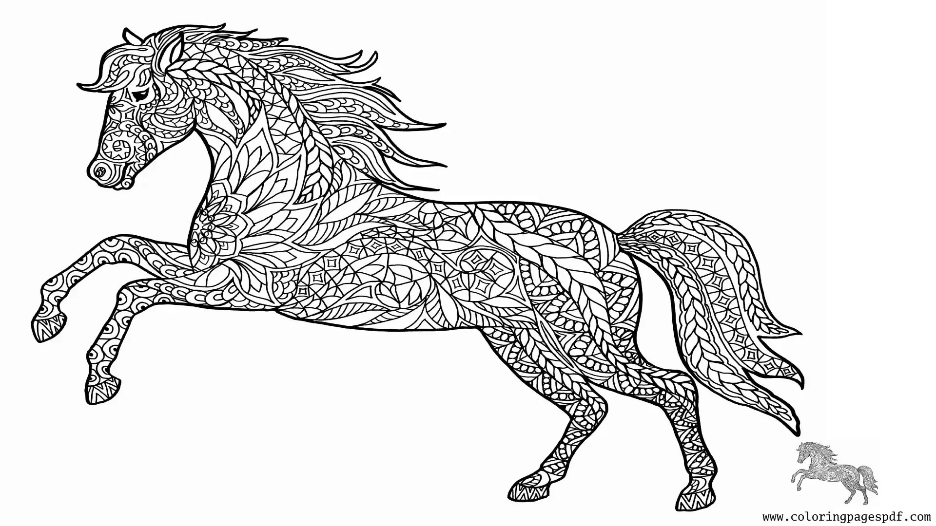 Coloring Page Of A Rearing Horse Mandala