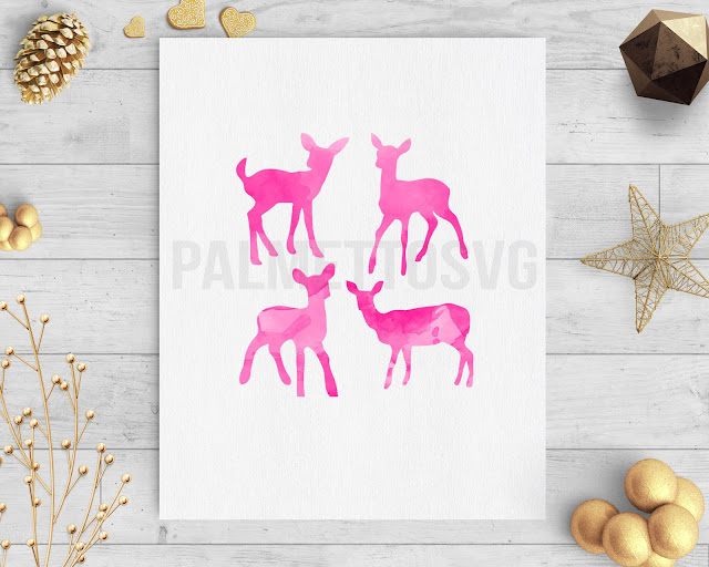 baby deer pink watercolor clip art svg dxf cut file silhouette cameo cricut download