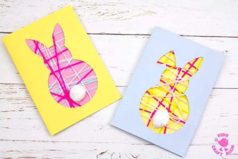 Yarn wrapped bunny card craft for kids