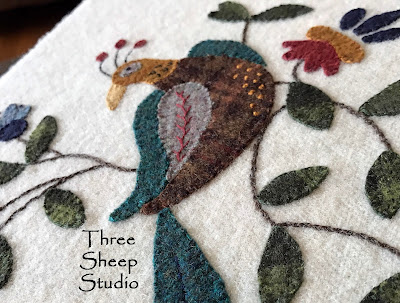 Folksy Bird and Bloom Wool Applique by Rose Clay at ThreeSheepStuido.com - Studio