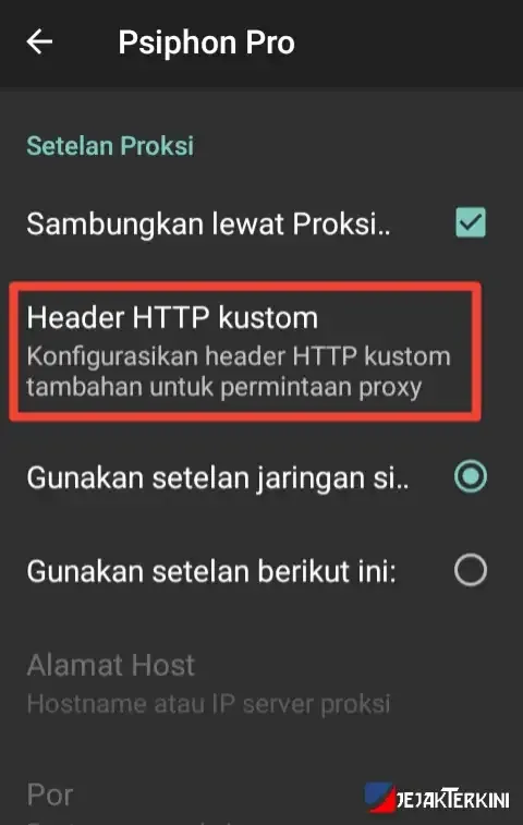 pengaturan header http kustom psiphon