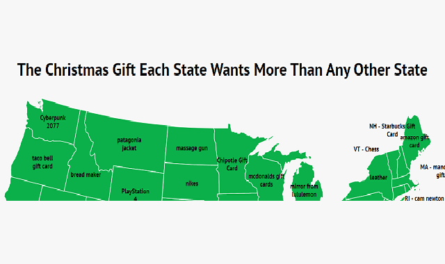 Christmas Gifts each US state wants this holiday season