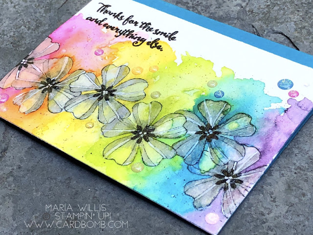 #cardbomb, #mariawillis, #stampinup,  #video, #videotutorial, #stamparatus, #stamping, #ink, #paper, #papercraft, #flowershop, #techniques, #masking, #watercolor, #stampinblends, #rainbow, #handmade, #diy, #color, #creative, #crafty, #cards, 