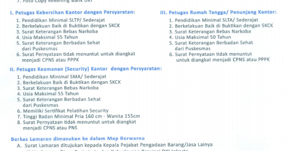 Lowongan Kerja Lowongan PJLP Dinas Pariwisata dan Kebudayaan Tingkat SMP SMA Sederajat    April 2024