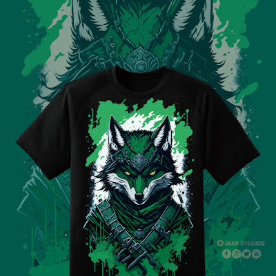 Kaos Ninja Evil Wolf Green v3 - Premium Tshirt
