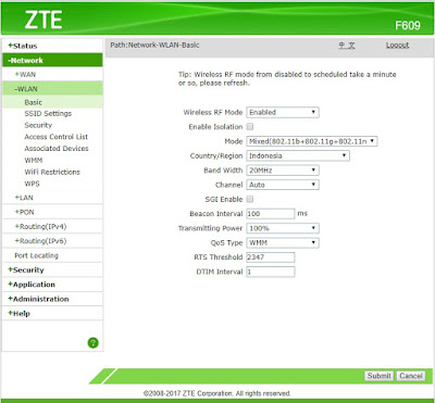 Konfigurasi WiFi ZTE F609