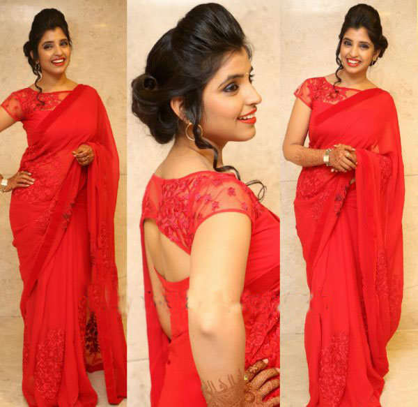 Anchor Syamala in Red Saree