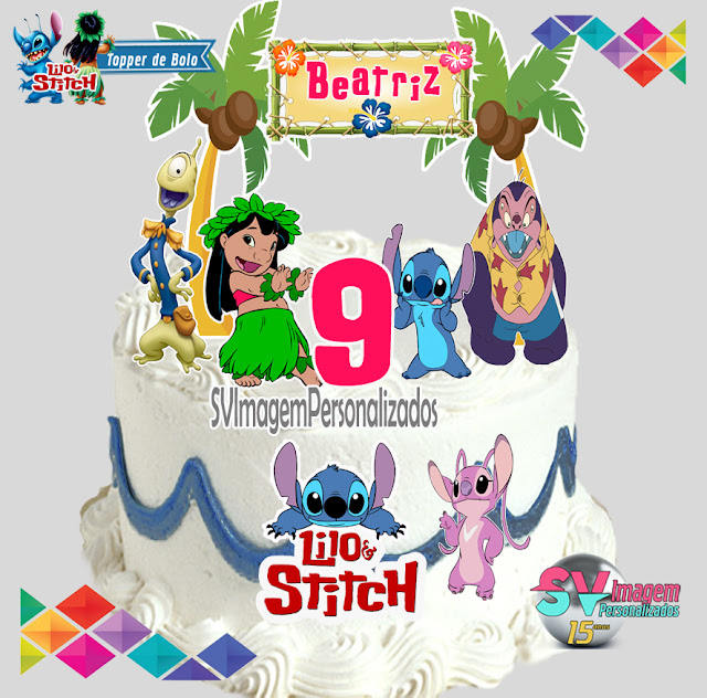 Festa Lilo e Stitch e a Namorada Angel Dicas e Ideias para Decoração de Festa Personalizados topo de bolo