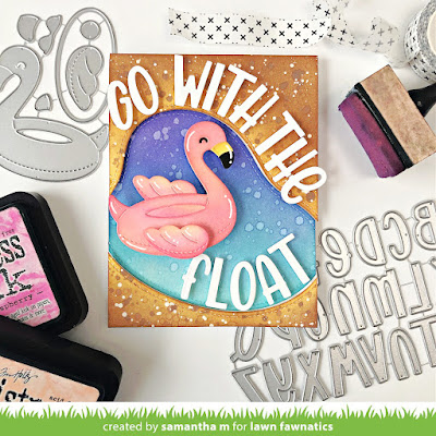 Go With the Float Card by Samantha Mann for Lawn Fawnatics Challenge, Lawn Fawn, Distress Inks, Ink Blending, Die Cuts, Die Cutting, Card Making, Handmade Cards, Flamingo, Floatie, Pool #lawnfawn #lawnfawnatics #lawnfawnaticschallenge #diecutting #diecuts #cardmaking #floatie #flamingo