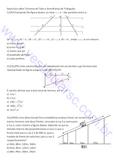 teorema de tales exercicios resolvidos 9 ano