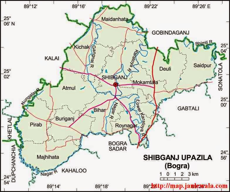 shibganj (bogra) upazila map of bangladesh