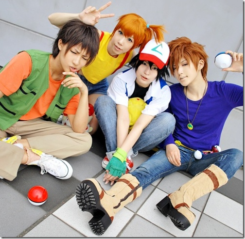 pokemon cosplay - taskeshi / brock, kasumi / misty, satoshi / ash ketchum, and okido shigeru / gary oak