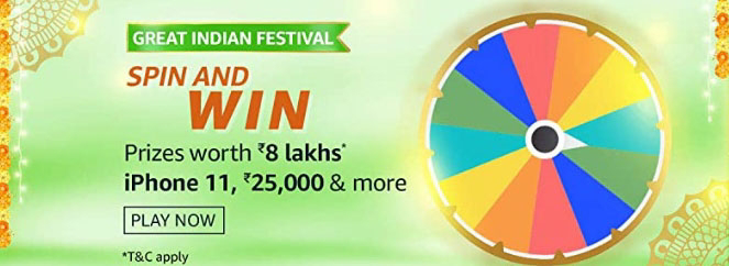 Amazon Great Indian Festival Spin and Win prizes worth ₹8 lakhs answers of 27 October 2020