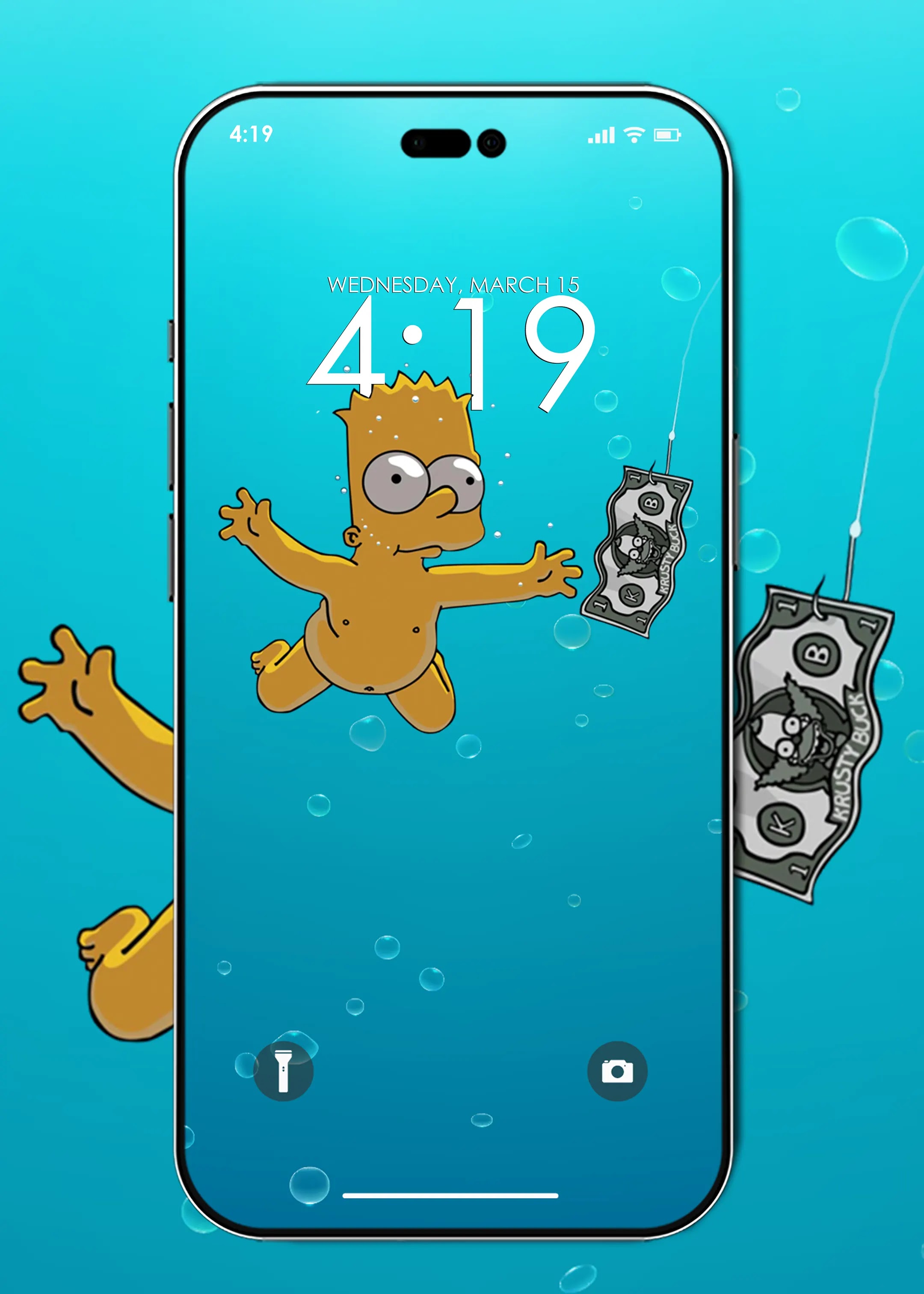 bart in the pool and money in the fishing hook like nirvana nevermind poster wallpaper for phone