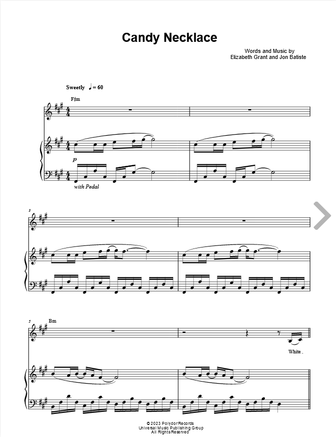 candy necklace sheet music