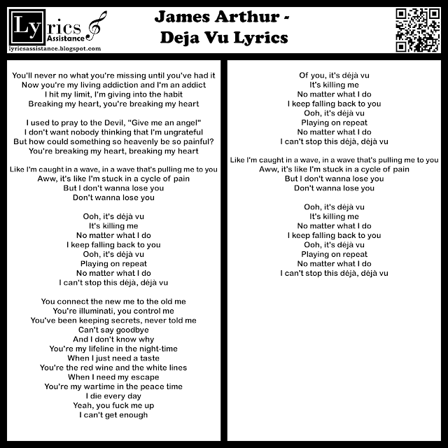 James Arthur - Deja Vu Lyrics | lyricsassistance.blogspot.com