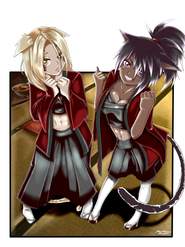 Y'anna Fhuz and Ayame Otsuki from FFXIV drawn by Koji Kawada