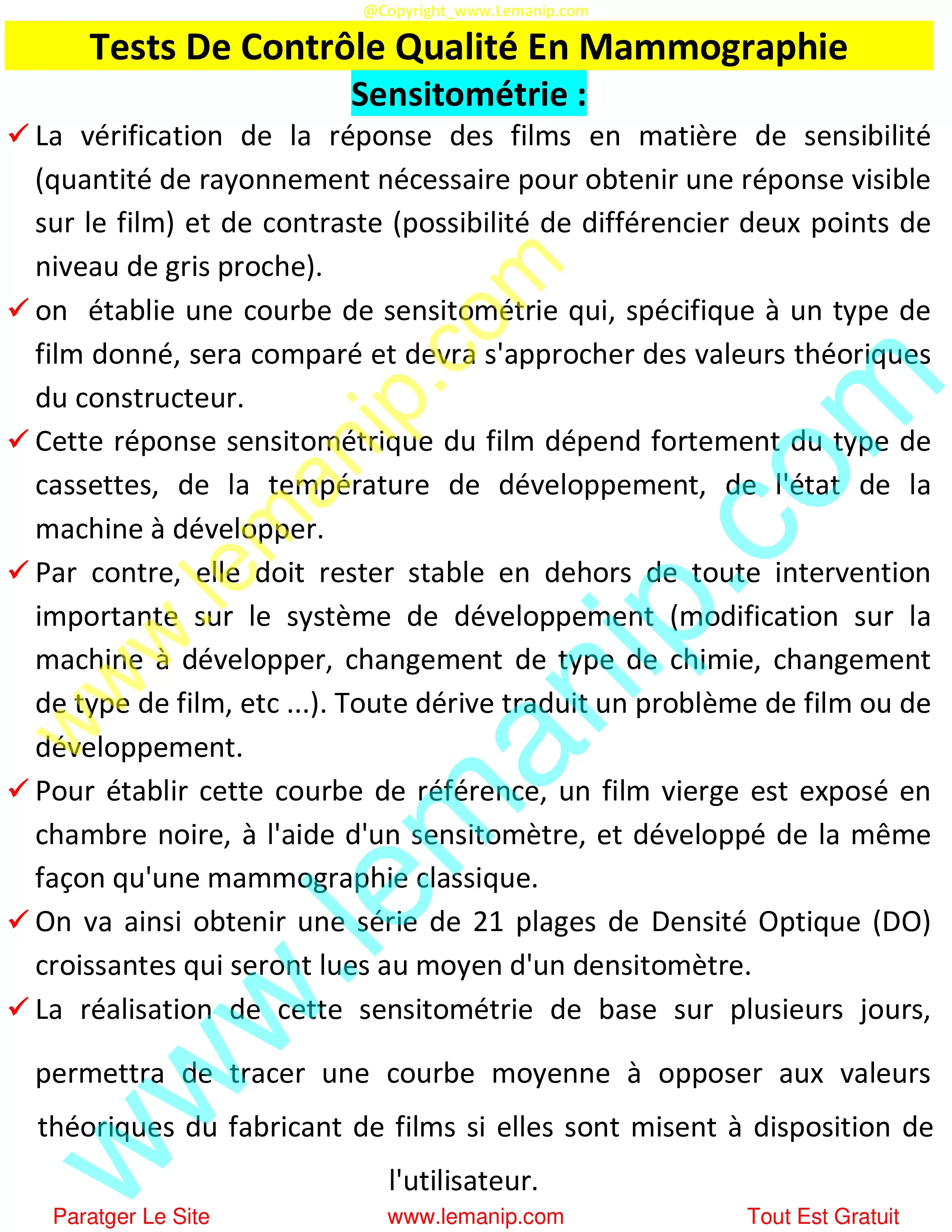 Tests De Contrôle Qualité En Mammographie