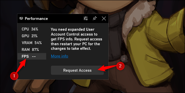 انقر فوق "FPS" وانقر فوق "طلب الوصول".