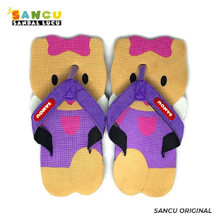 Jual sandal sancu Motif Happy Cat Ungu