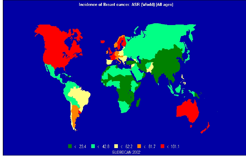 Gambar 3. Persebaran Penderita Kanker Payudaradi Dunia Tahun 2012