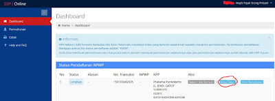 Isi dashboard ereg pajak online