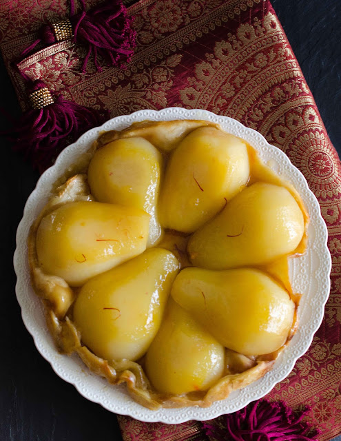 Pear Tarte Tatin With Cardamom, Saffron and Rosewater for Diwali