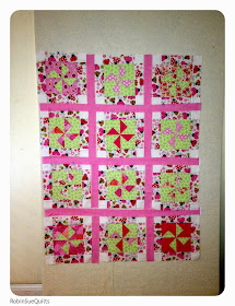 pinwheels, leftover blocks, pink and green