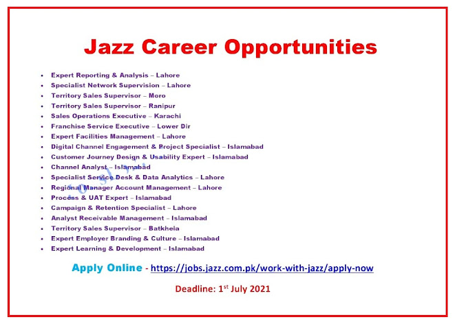 Jazz Company Latest Jobs for Sales Operations Executive,Territory Sales Supervisor & Other Posts - Apply online